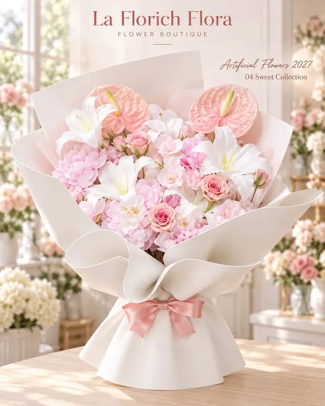 ช่อดอกไม้ประดิษฐ์โทนชมพูขาว Artificial Flowers